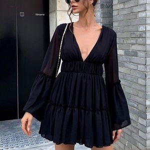 V cut black dress